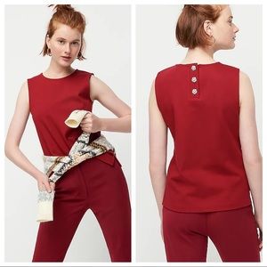 J Crew Jeweled Button Back Ponte Top in Burgundy